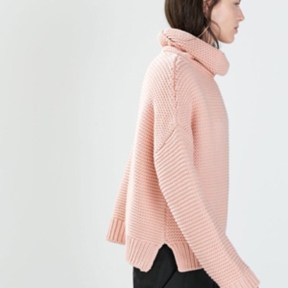 Zara Chunky Horizontal Rib Knit Sweater -Pink - M - Picture 4 of 9